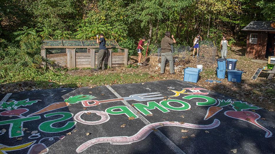 A campus composting work party 